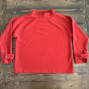 Ann Taylor Women’s Red Ribbed Mock Neck Long Sleeve Tee Size L Minimalist